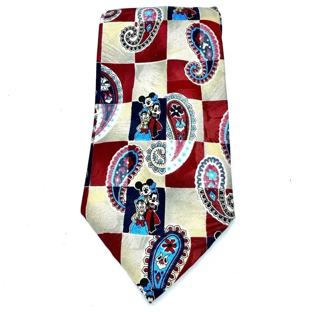 Vintage Mickey Unlimited Men's Neck‎ Tie Paisley Squares Mickey Donald Goofy